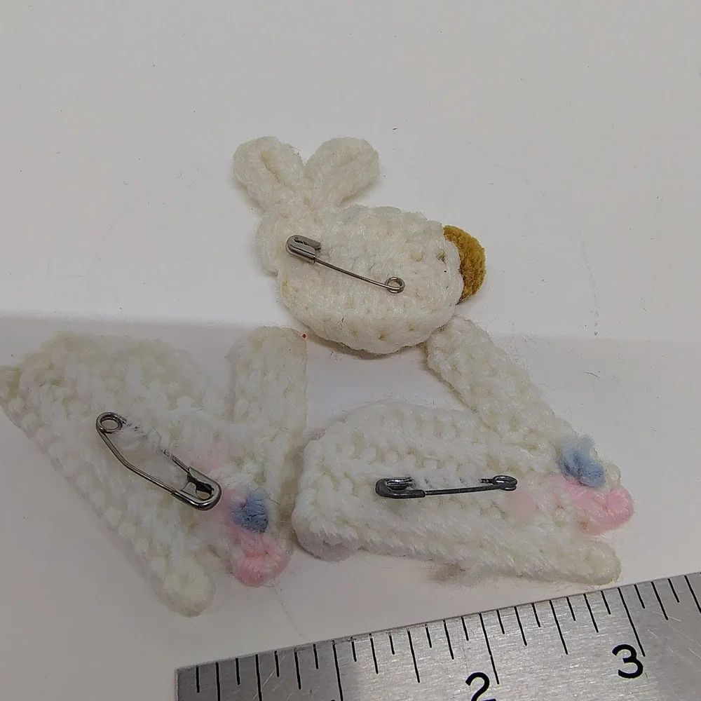 Handmade Bunny‎ Rabbit Pin Brooch Set Easter Spring Holiday Craft Kitschy Retro